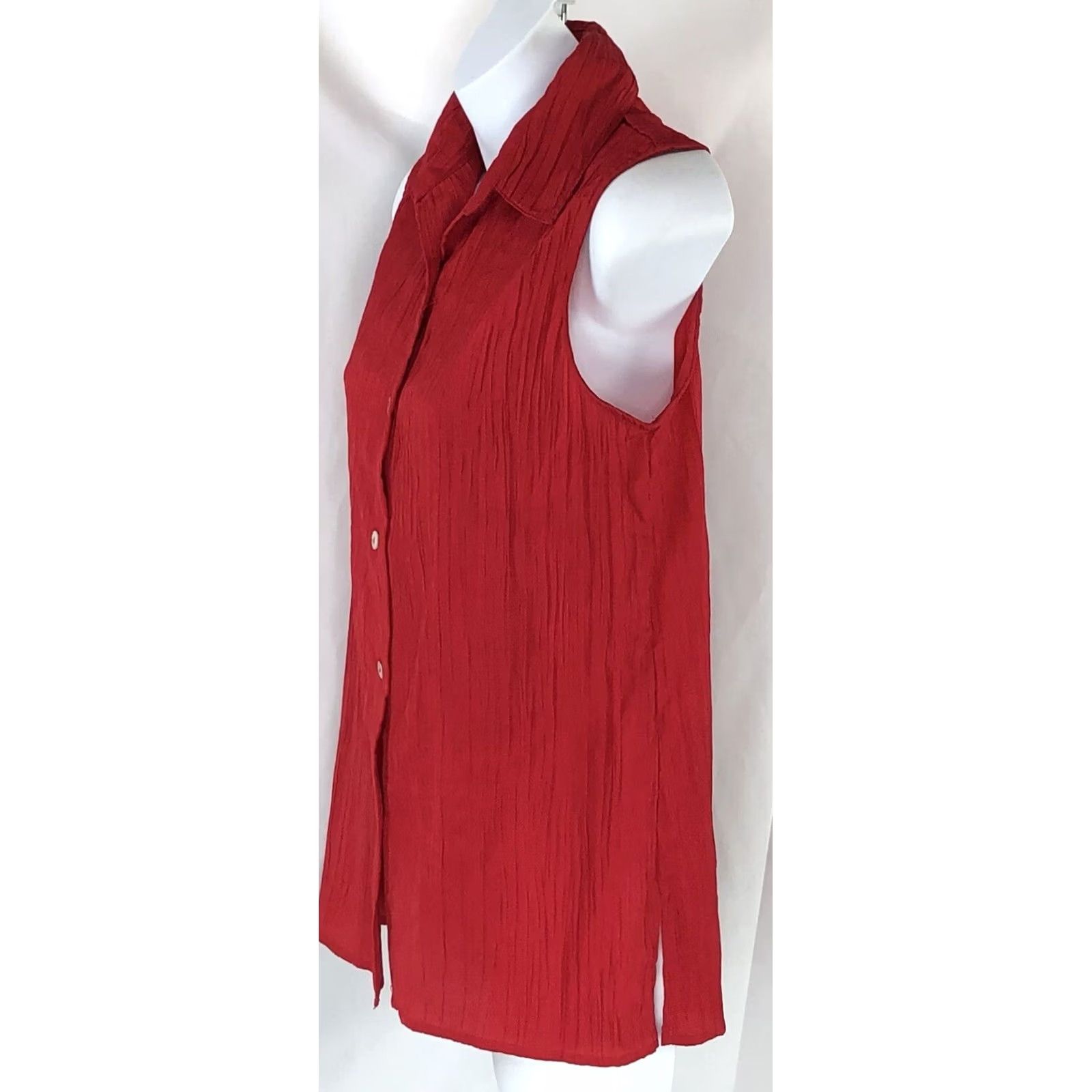Vintage White Stag Shirt Womens S Red ButtonUp Collar Sleeveless Crepe Top Classic Office Capsule Size S / US 4 / IT 40 - 2 Thumbnail