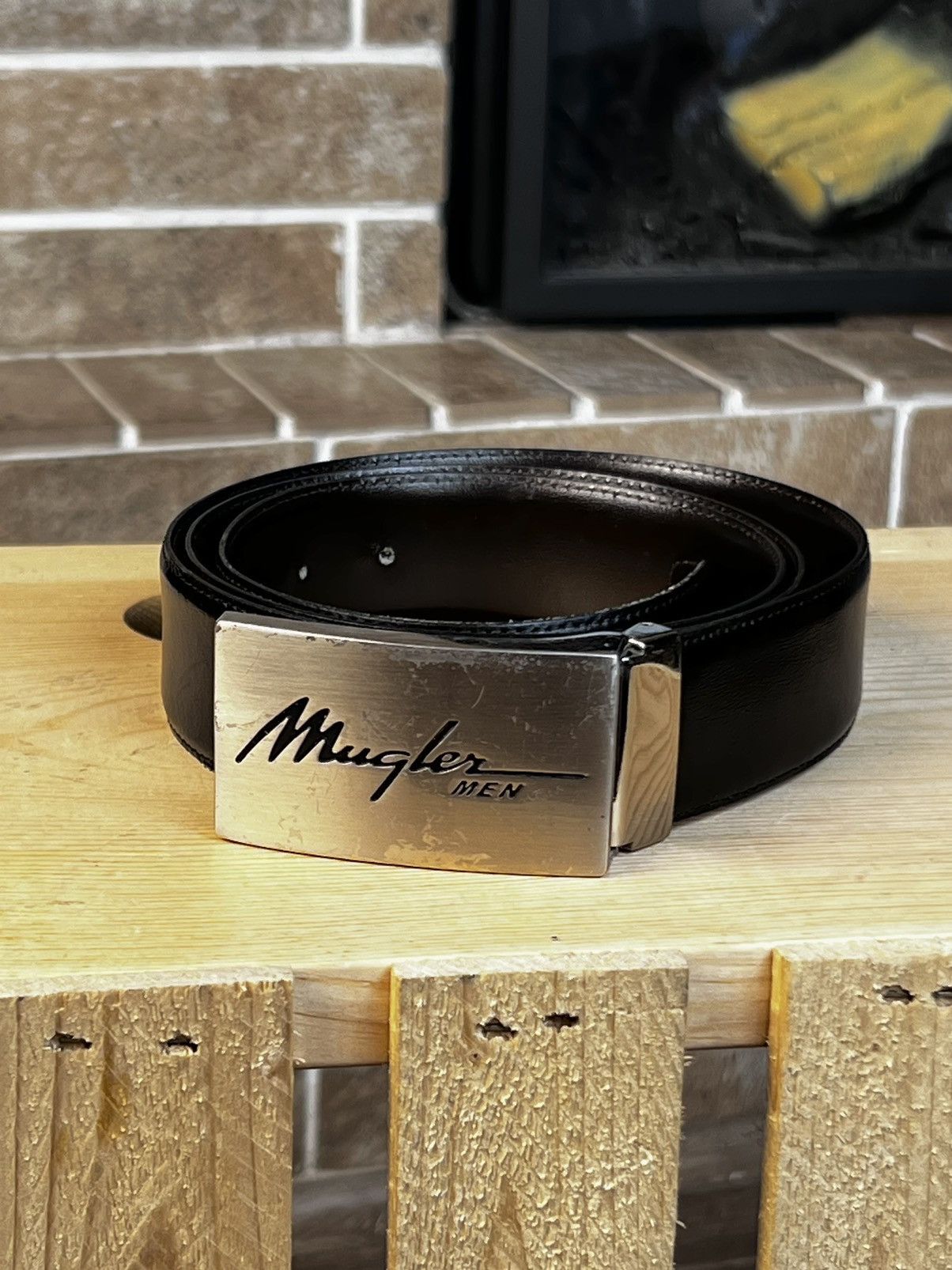 Thierry Mugler × Vintage Mugler Men Black Leather Belt Size ONE SIZE - 2 Thumbnail