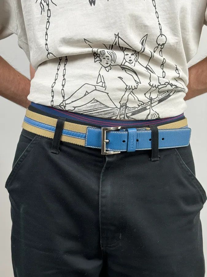 Prada 2000s Prada Beige Canvas & Blue Leather Belt Size ONE SIZE - 2 Thumbnail