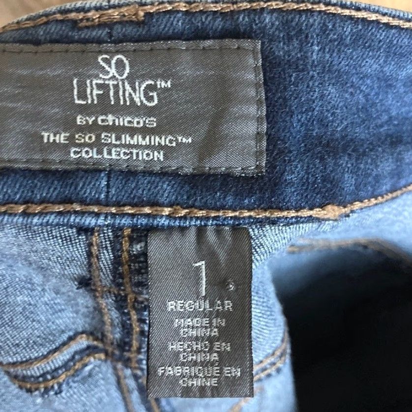 Vintage Chicos Womens Jeans Blue Mid Rise So Slimming Lifting Straight Stretch 1 Jeans Women Regular 31 Inseam 5-Pocket Denim Modern Casual — Mens? Size 25" / US 0 / IT 36 - 4 Thumbnail