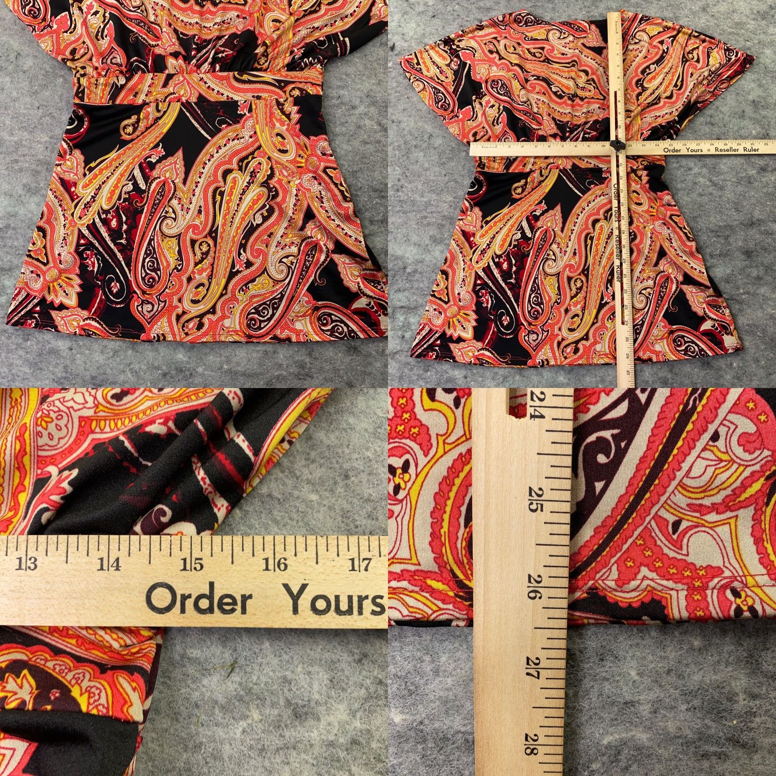 Vintage International Concepts Womens Shirt Top XS Orange V Neck Paisley Flowy Size XS / US 0-2 / IT 36-38 - 8 Thumbnail
