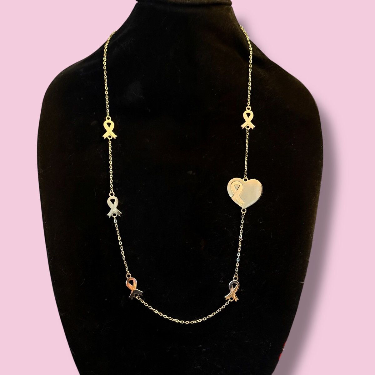 Other Long gold tone cancer ribbon awareness necklace Size ONE SIZE - 1 Thumbnail