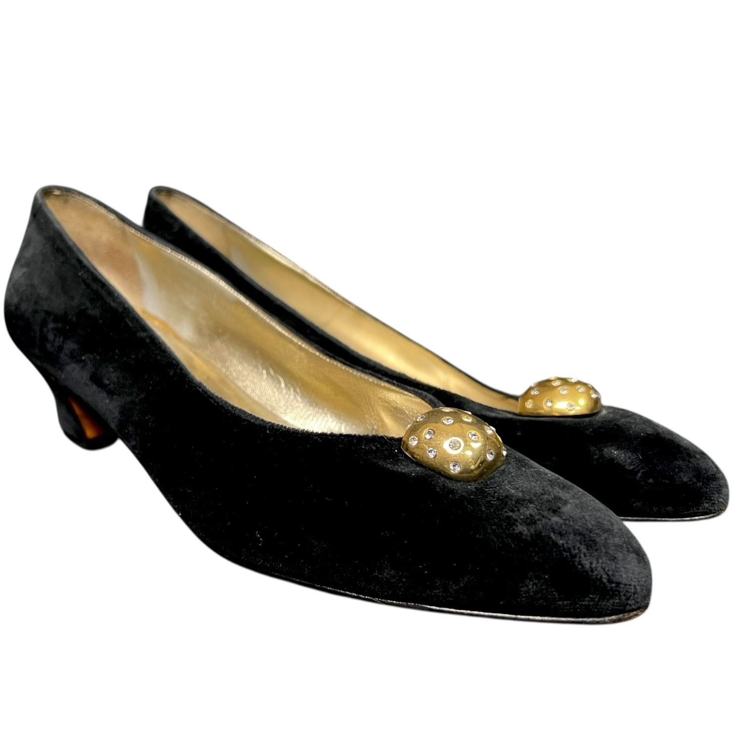 Salvatore Ferragamo Vtg Salvatore Ferragamo US9 Black Velvet Kitten Heel Pumps Size US 9 / IT 39 - 1 Thumbnail