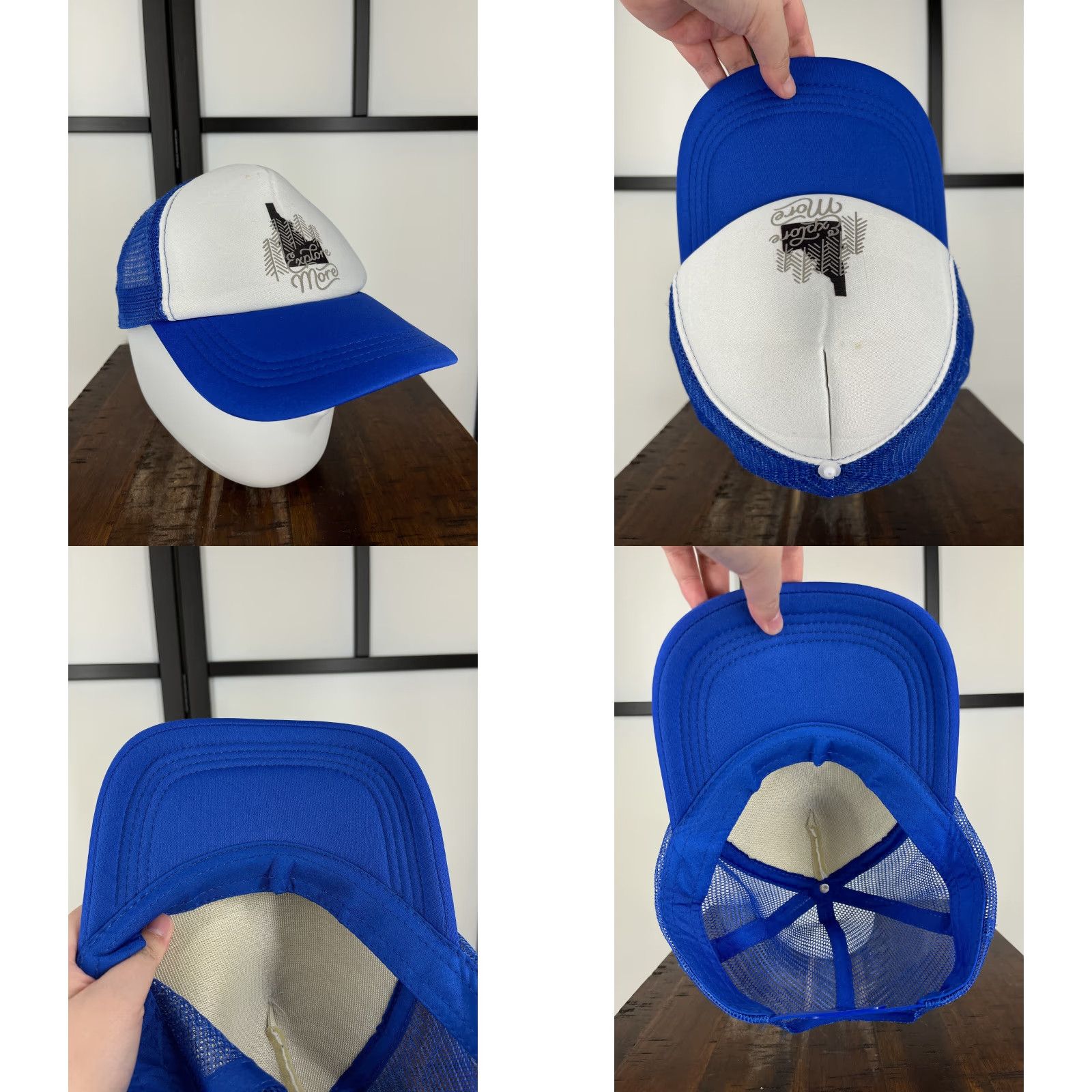 Vintage Snap Back Hat One Size Blue Trucker Polyester Outdoors Adult Size ONE SIZE - 8 Thumbnail