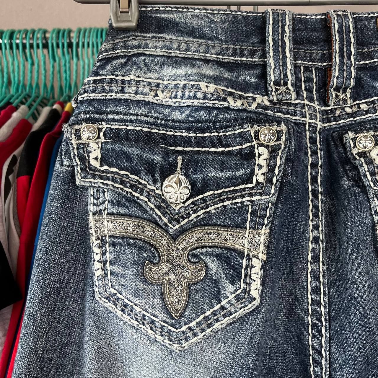 Rock Revival Vintage Rock Revival Printed Blue Denim Skinny Pants Y2K Size 29" - 5 Thumbnail