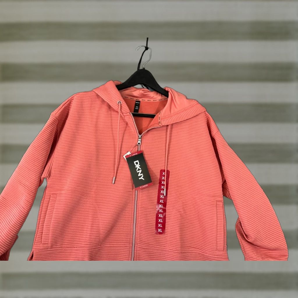 DKNY DKNY Ottoman Full Zip Hoodie Womens XL Faded Rose Ribbed Long Sleeve Outdoor NWT Size XL / US 12-14 / IT 48-50 - 1 Thumbnail