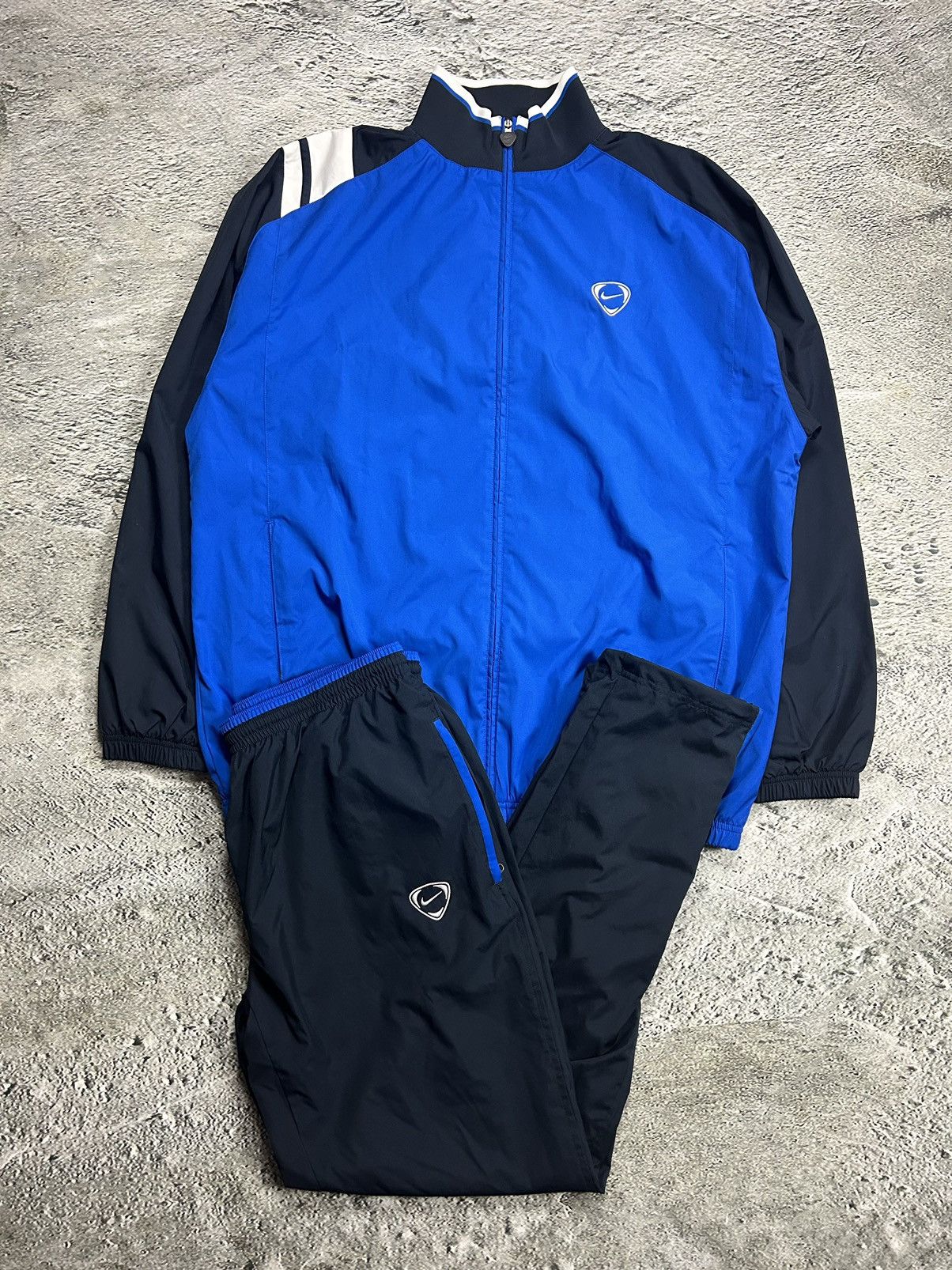 image of Nike Track Suit Vintage Navy Nylon Pants Jacket Drill Y2K, Men's (Size XL)