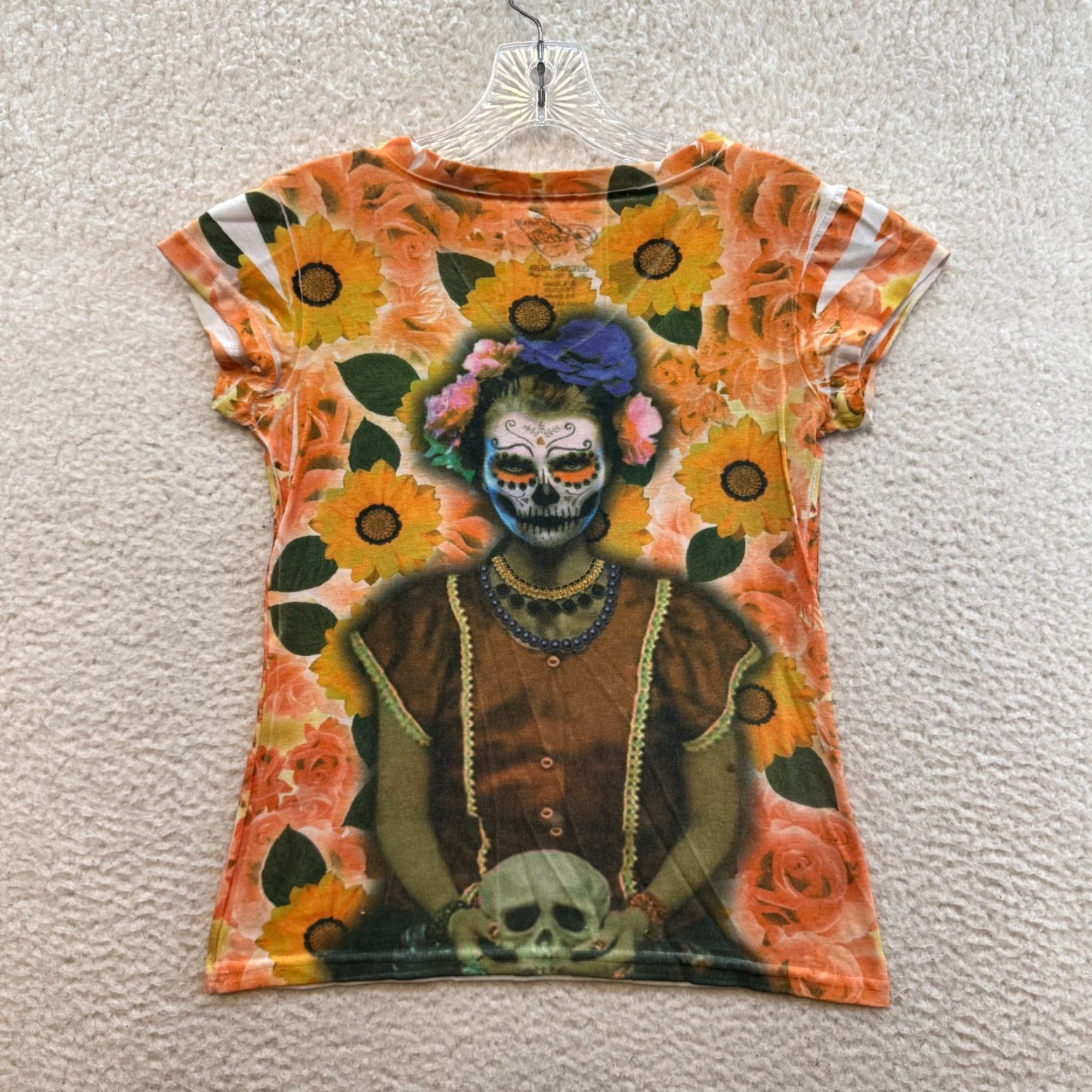 Vintage Y2K Vintage ROXY Shirt M WOMENS Sugar Skulls Day of the Dead Graphic Orange Shirt Size M / US 6-8 / IT 42-44 - 2 Thumbnail