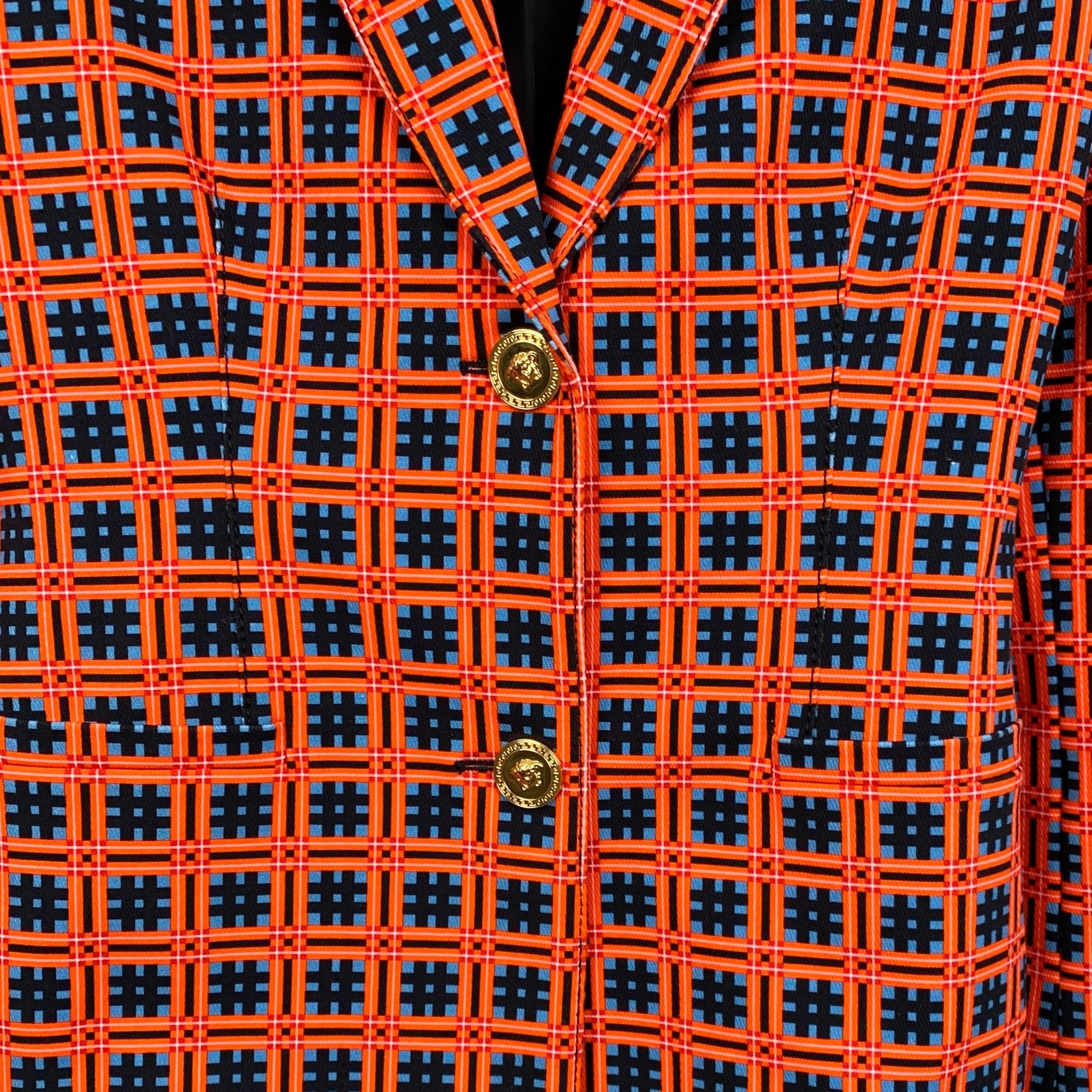 Versace Versace Womens Orange & Blue Plaid Blazer 38/S Long Sleeve G Size S / US 4 / IT 40 - 6 Thumbnail