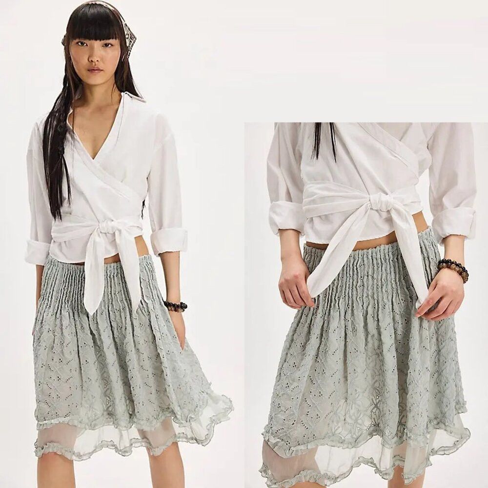 Free People NWT New Free People Sanderson Midi Sky Gray Skirt Size M Size 32" / US 10 / IT 46 - 2 Thumbnail