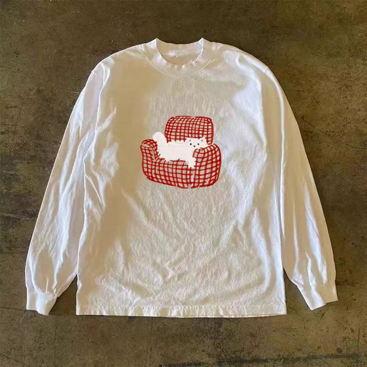 Japanese Brand White washed vintage cat print long-sleeved t-shirt Size US M / EU 48-50 / 2 - 1 Thumbnail