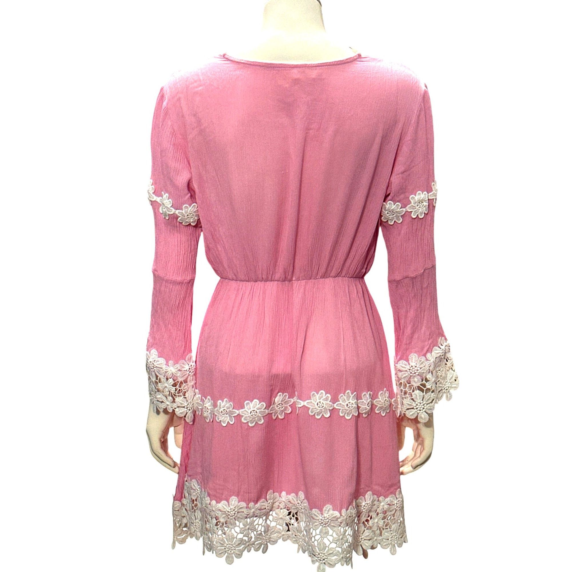 Other CCC Daisy Lace Trim Long Sleeve Pink Boho Dress Floral Cotto Size M / US 6-8 / IT 42-44 - 4 Thumbnail
