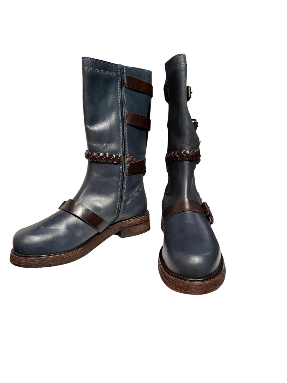 Free People Free People Billie Buckle Blue Leather Mid-Calf Boots Size US 9 / IT 39 - 1 Thumbnail