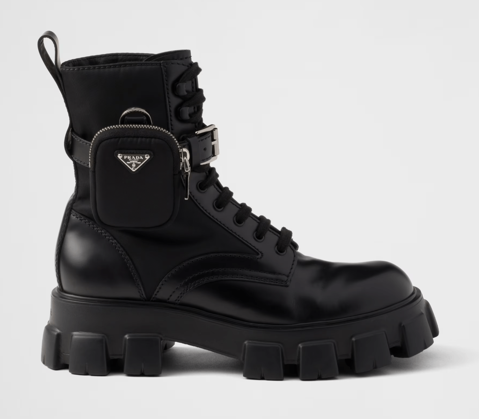Prada Prada Monolith Leather Nylon Pouch Lug Sole Combat Boot 41.5 Size US 11.5 / IT 41.5 - 3 Thumbnail