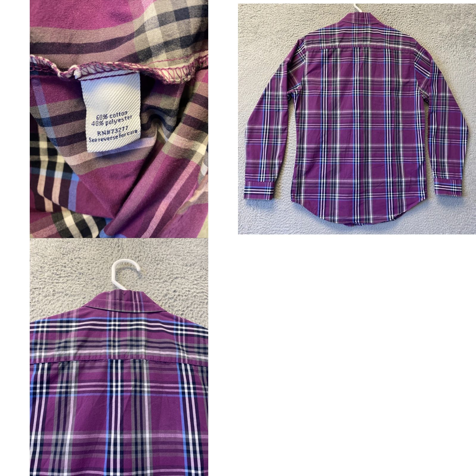 Croft & Barrow Croft & Barrow Croft Barow Shirt Mens S Purple Blue Plaid Button-Up Adult 39-68 Regular Button Size US S / EU 44-46 / 1 - 8 Thumbnail