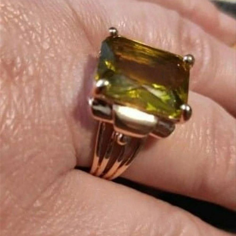 Designer 15mm Princess Cut Yellow Coffee Rhinestone Retro Gold Ring Size ONE SIZE - 3 Thumbnail