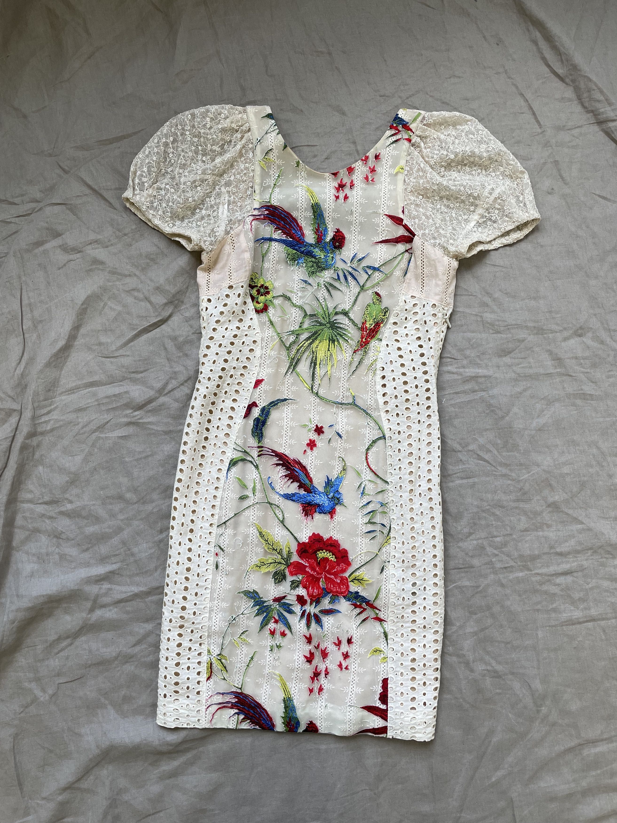 image of Archival Clothing Roberto Cavalli Floral Embroidered Dress 6151Ac in Cream, Women's (Size Medium)