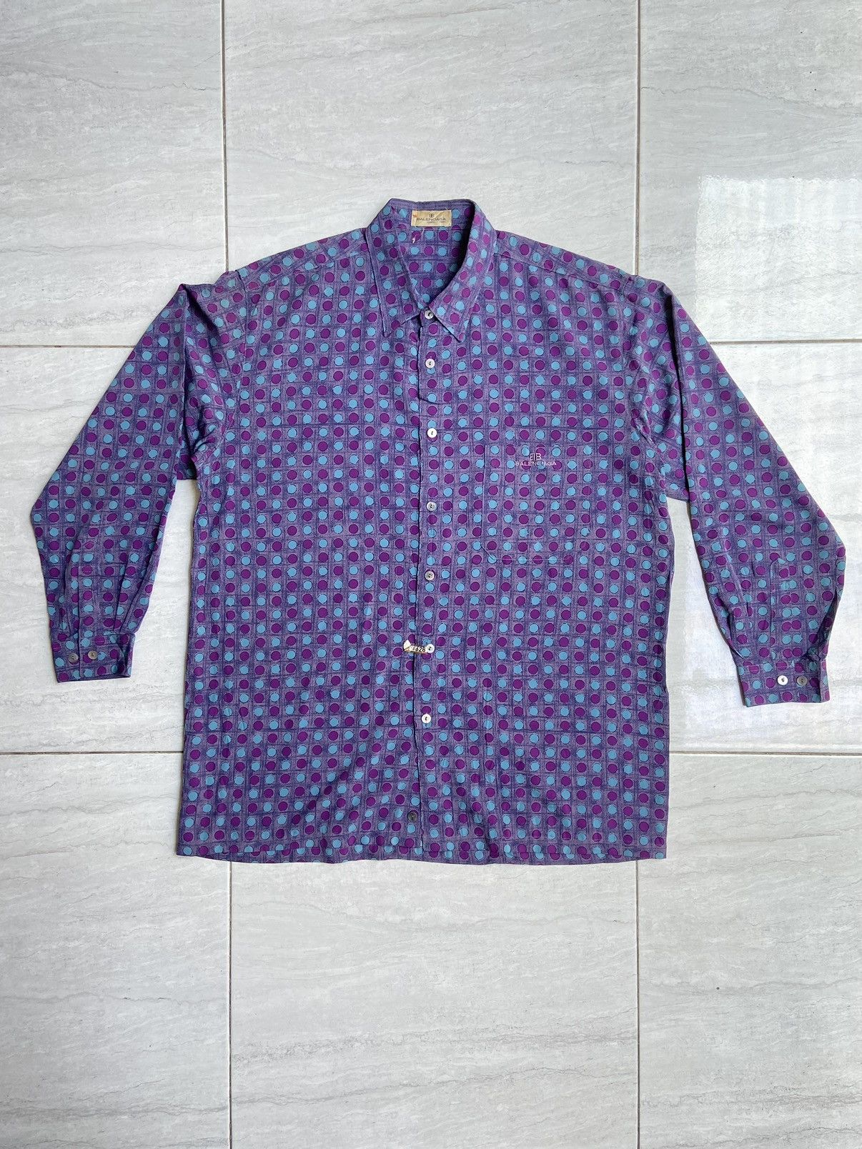 Balenciaga BALENCIAGA Purple Polkadot Patterned Shirt Size US L / EU 52-54 / 3 - 7 Thumbnail