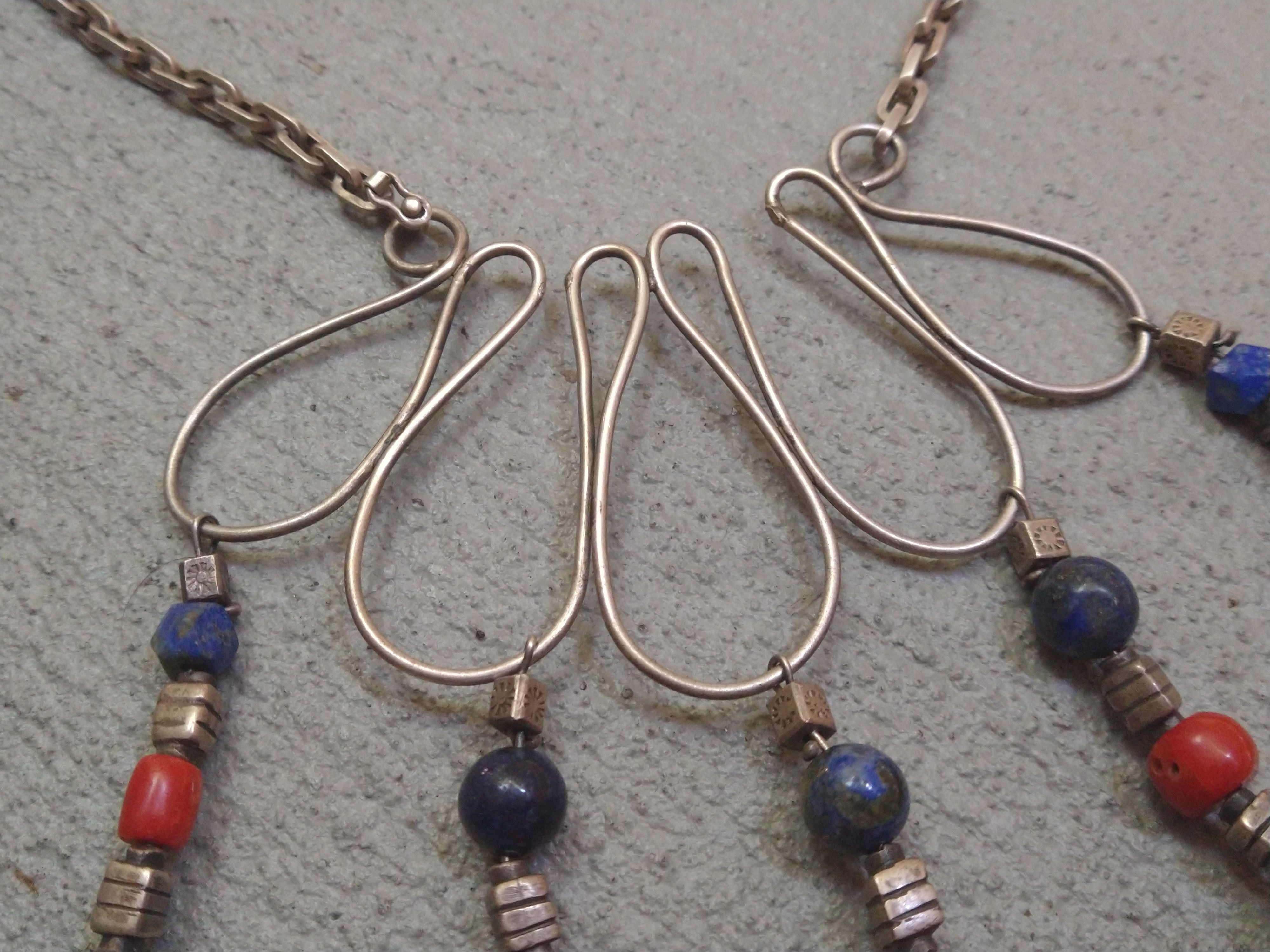Jewelry × Vintage Sterling Silver Necklace Turquoise Lapis Lazuli Coral Native Size ONE SIZE - 6 Thumbnail