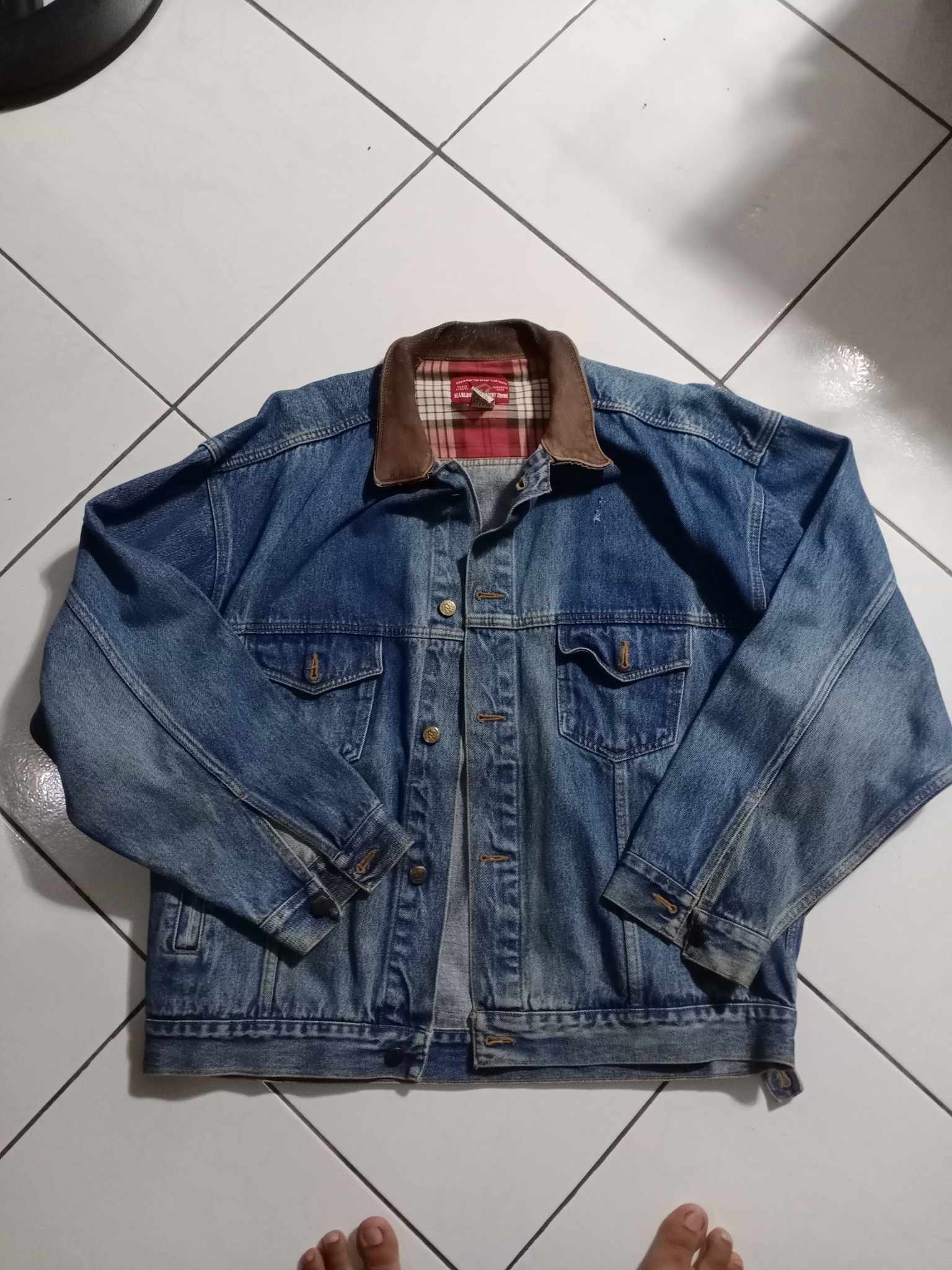 Marlboro denim jacket leather collar deals