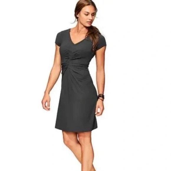 Athleta Athleta Black V Neck Ruched Modal Blend Dress M HONEY Athlei Size M / US 6-8 / IT 42-44 - 9 Thumbnail