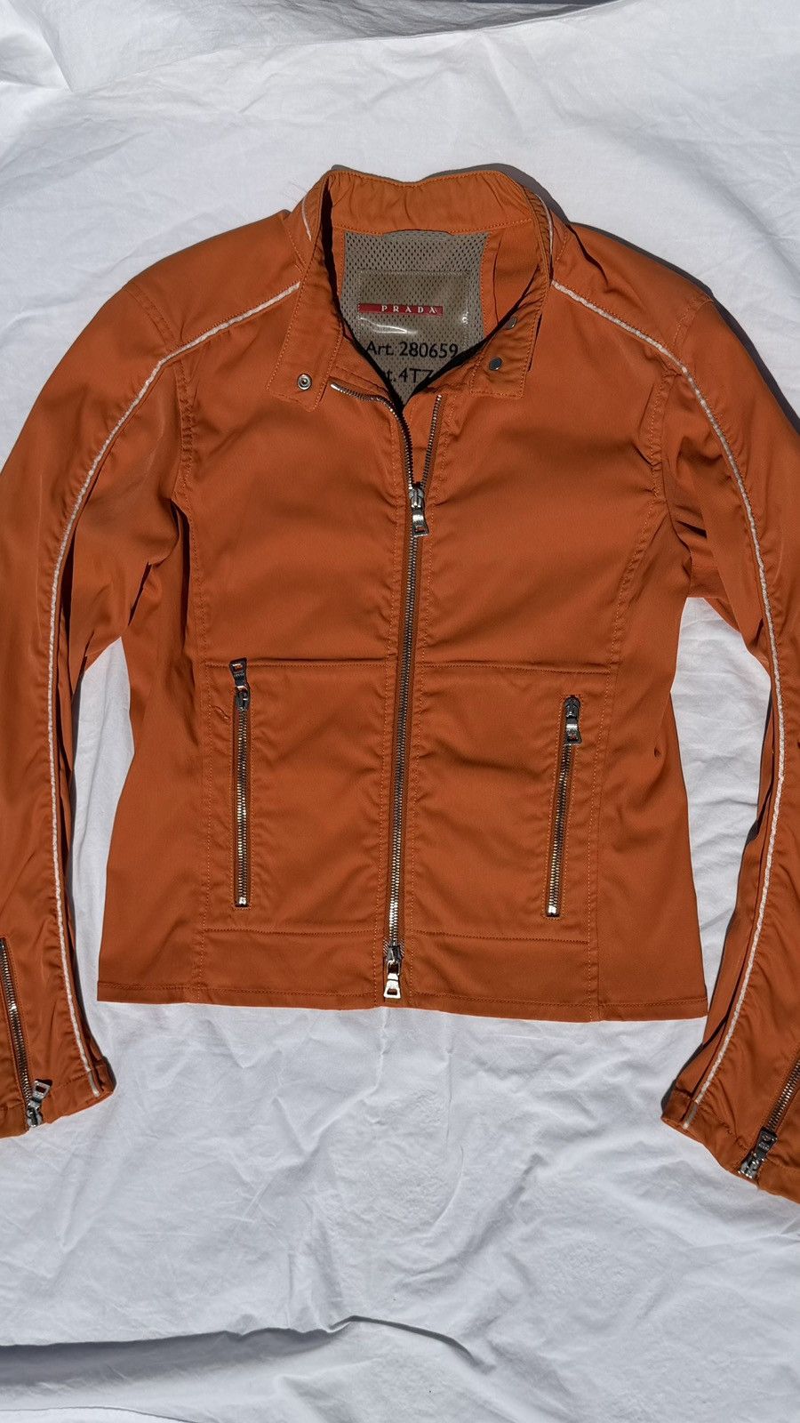 Prada SS2002 Prada Orange Nylon Biker Jacket Size US XS / EU 42 / 0 - 18 Thumbnail