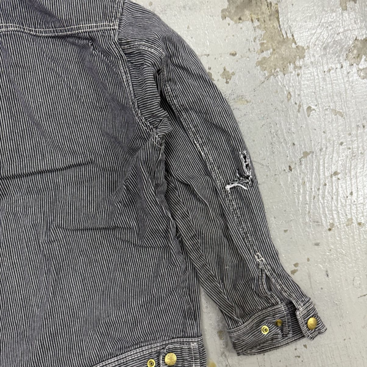 Japanese Brand 🔥Vintage Dogman Hickory Stripe Distressed Denim Work Jacket Size US L / EU 52-54 / 3 - 6 Thumbnail
