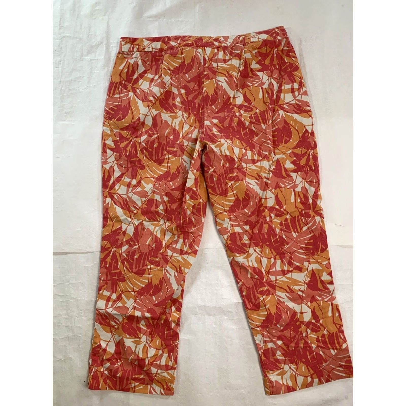 J. Jill VINTAGE J. Jill Pants Womens 14 Tall Pink Stretch Leaf Print Boho Career Resort Vacation Size 36" / US 14 / IT 50 - 2 Thumbnail