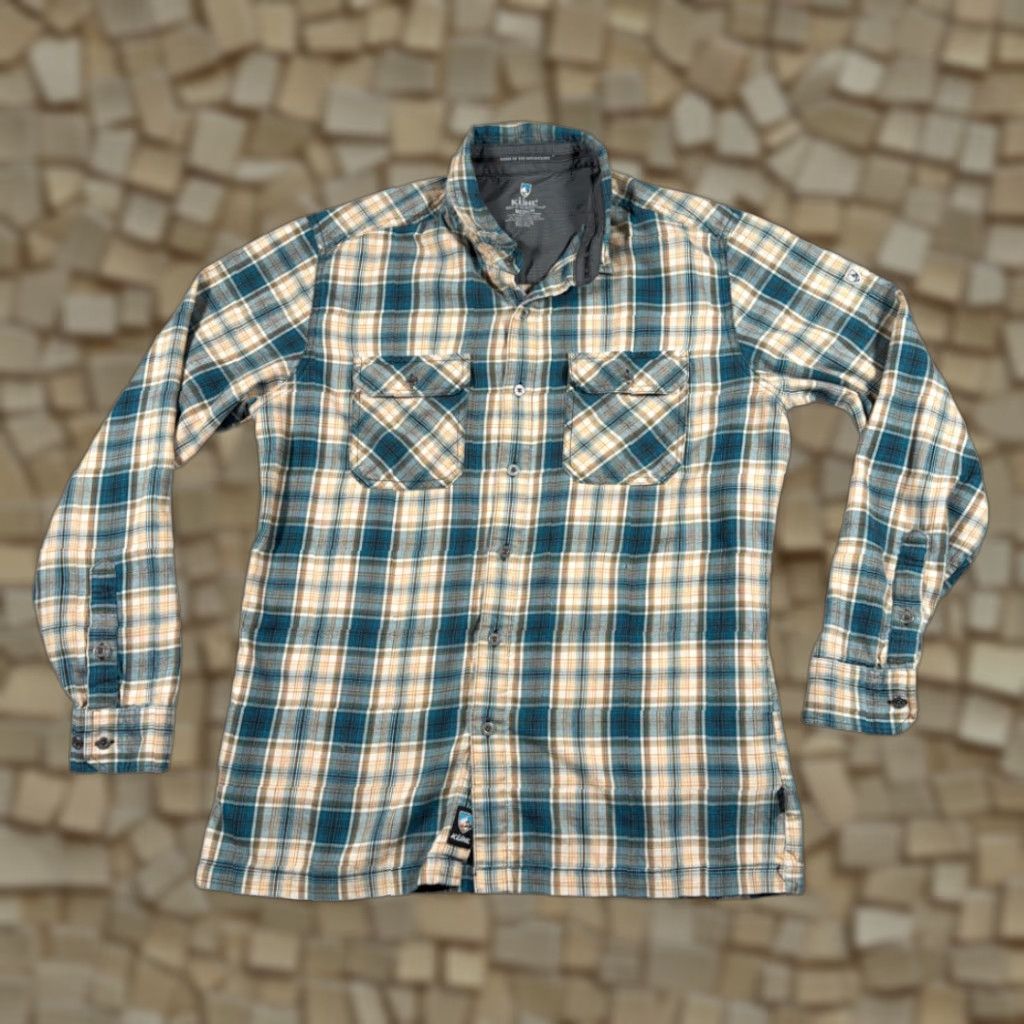 Vintage Kuhl Shirt Adult MEDIUM Blue Yellow Plaid Flannel Cotton Tencel Outdoor Hiking Size US M / EU 48-50 / 2 - 1 Thumbnail