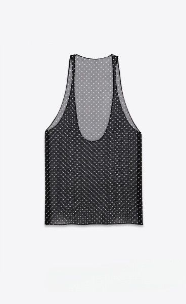 Saint Laurent Paris o1s1wg111124 Dup / Tank Top Dotted Silk Muslin Black/White Size US L / EU 52-54 / 3 - 3 Thumbnail