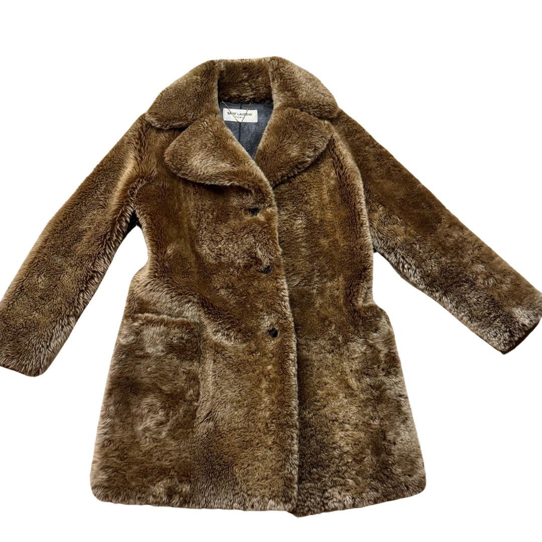 image of Saint Laurent Paris Faux Fur Cost in Camel Brown, Women's (Size Small)