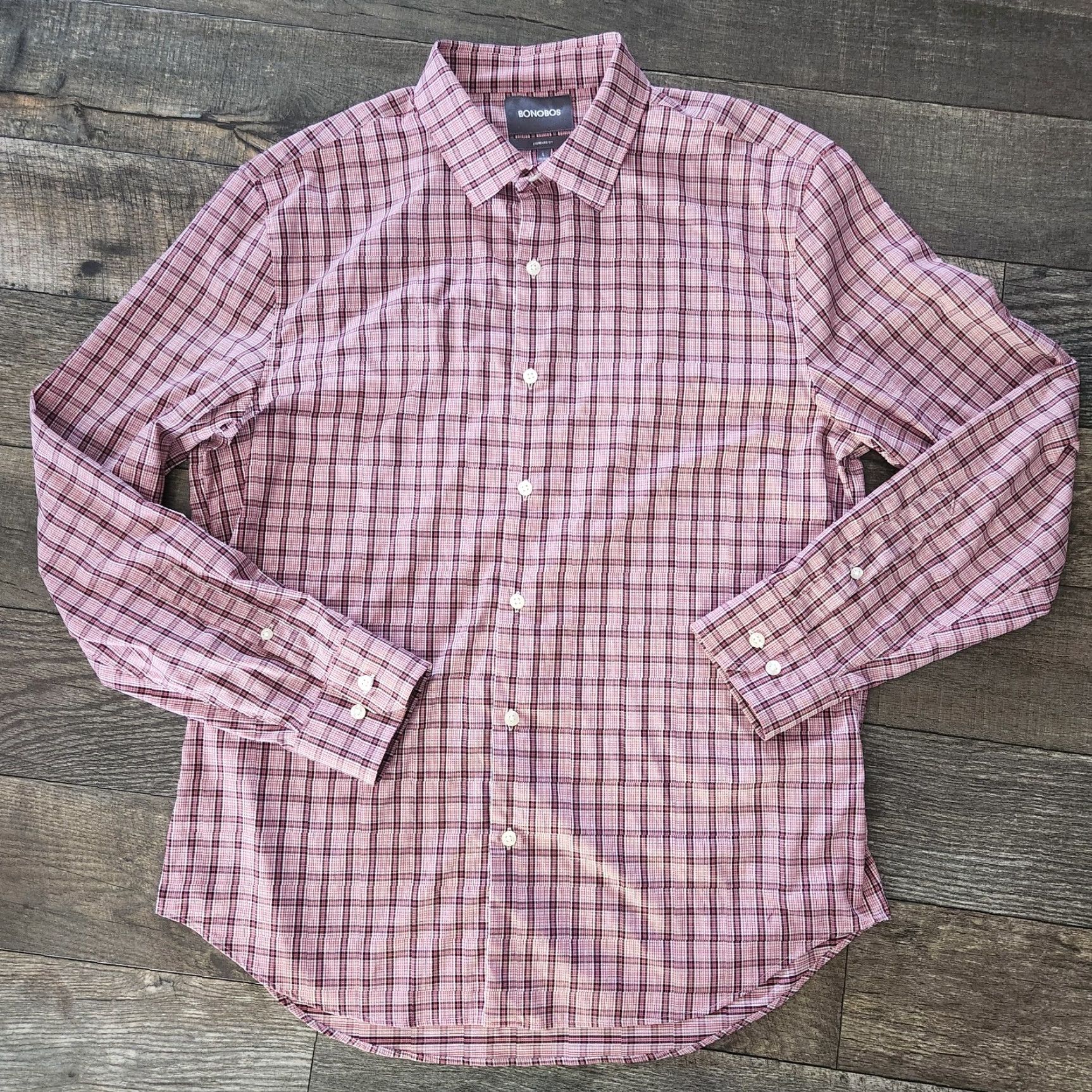 Bonobos Bonobos Stretch Button-Down Shirt Plaid Stripe Long Sleeve Mens L Multicolor Standard Fit Button-Up Men’s L Size US L / EU 52-54 / 3 - 2 Thumbnail