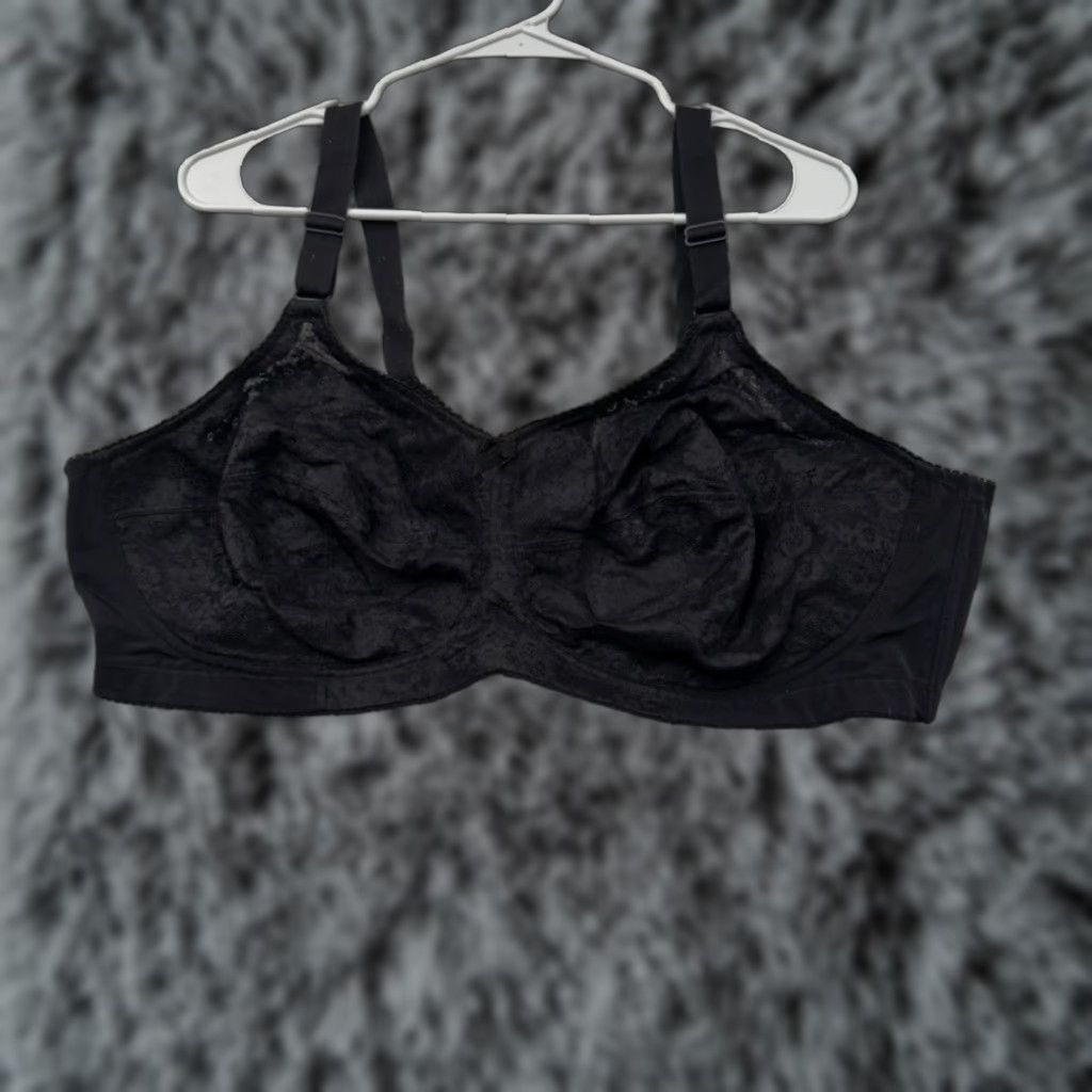 Vintage Elila Bra 52C Full Coverage Sheer Lace Support 90s Vintage Style Dainty Black Nylon Spandex Size ONE SIZE - 1 Thumbnail