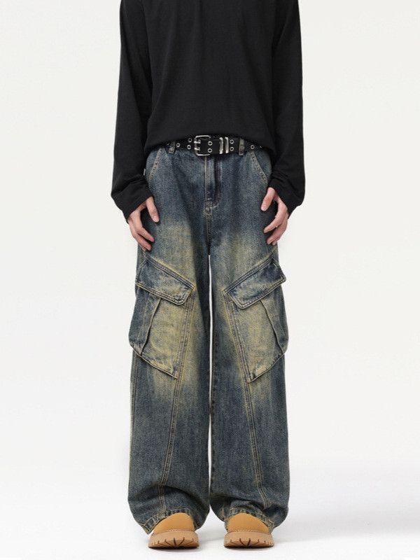 Japanese Brand Men's Japanese retro washed distressed workwear jeans Size US 32 / EU 48 - 1 Thumbnail