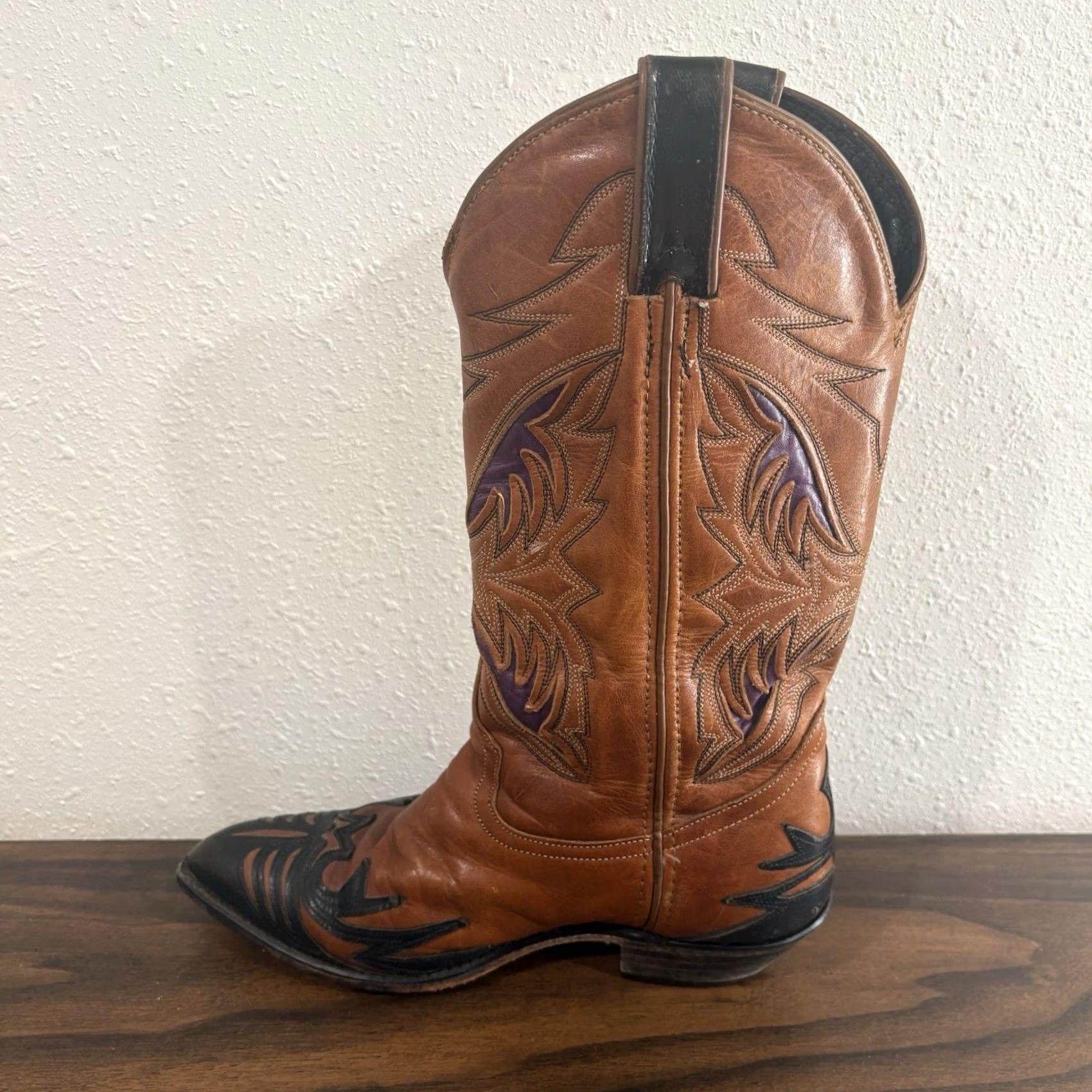 Vintage VINTAGE Code West Boots Womens 6M Cognac Purple Leather Cowboy Wingtip Size US 6 / IT 36 - 6 Thumbnail