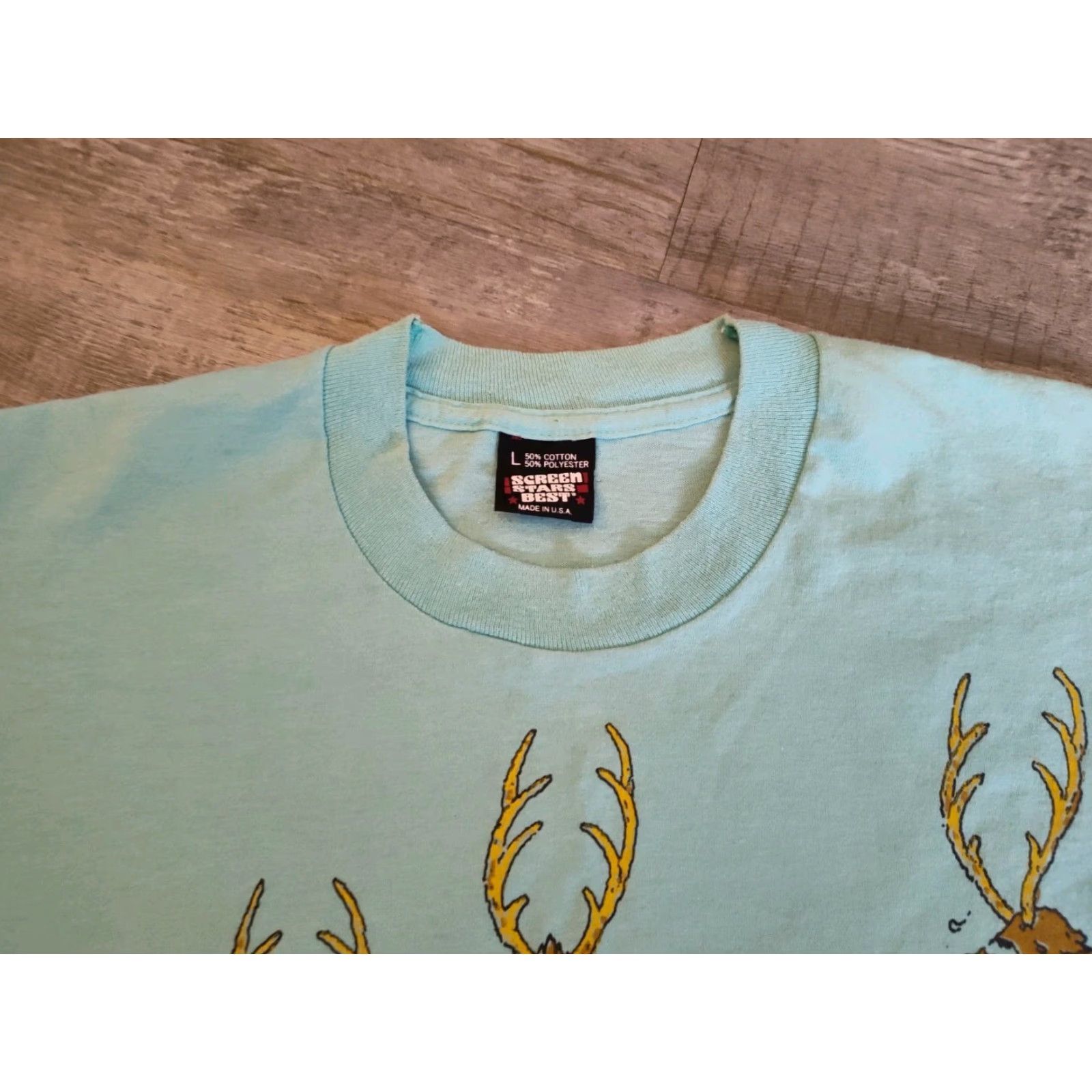 Vintage VINTAGE screen Stars best T-Shirt Mens L Blue Reindeer Funny 80s 1988 Hot Cotton Graphic Single Stitch USA Made Christmas Michigan Size US L / EU 52-54 / 3 - 4 Thumbnail