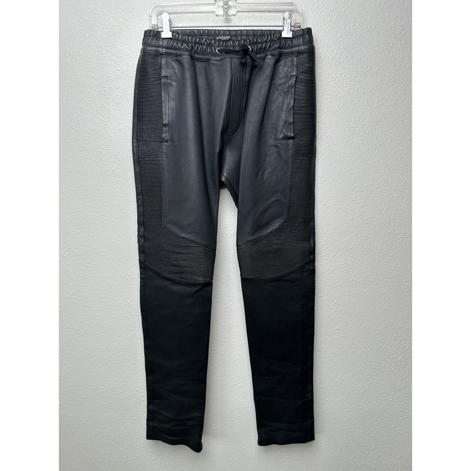 Balmain Balmain Lambskin Moto Pants Black Men’s US L Drawstring Size US 31 - 2 Thumbnail