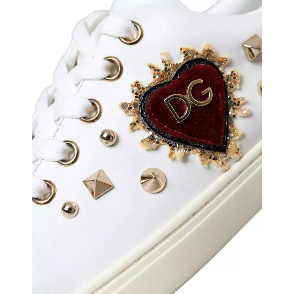 Dolce & Gabbana Dolce & Gabbana White Leather Gold Red Heart Sneakers Shoes Size US 6.5 / IT 36.5 - 3 Thumbnail