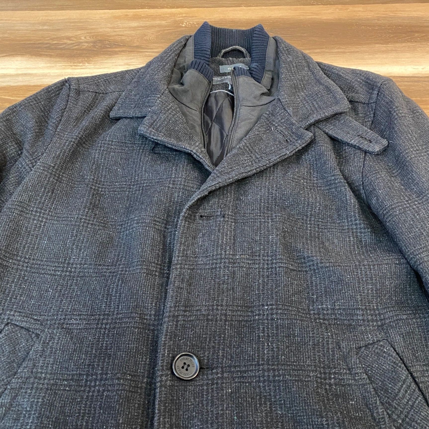 Perry Ellis Perry Ellis Portfolio Coat Mens Small Wool Blend Glen Plaid Car Coat Charcoal Size US S / EU 44-46 / 1 - 3 Thumbnail