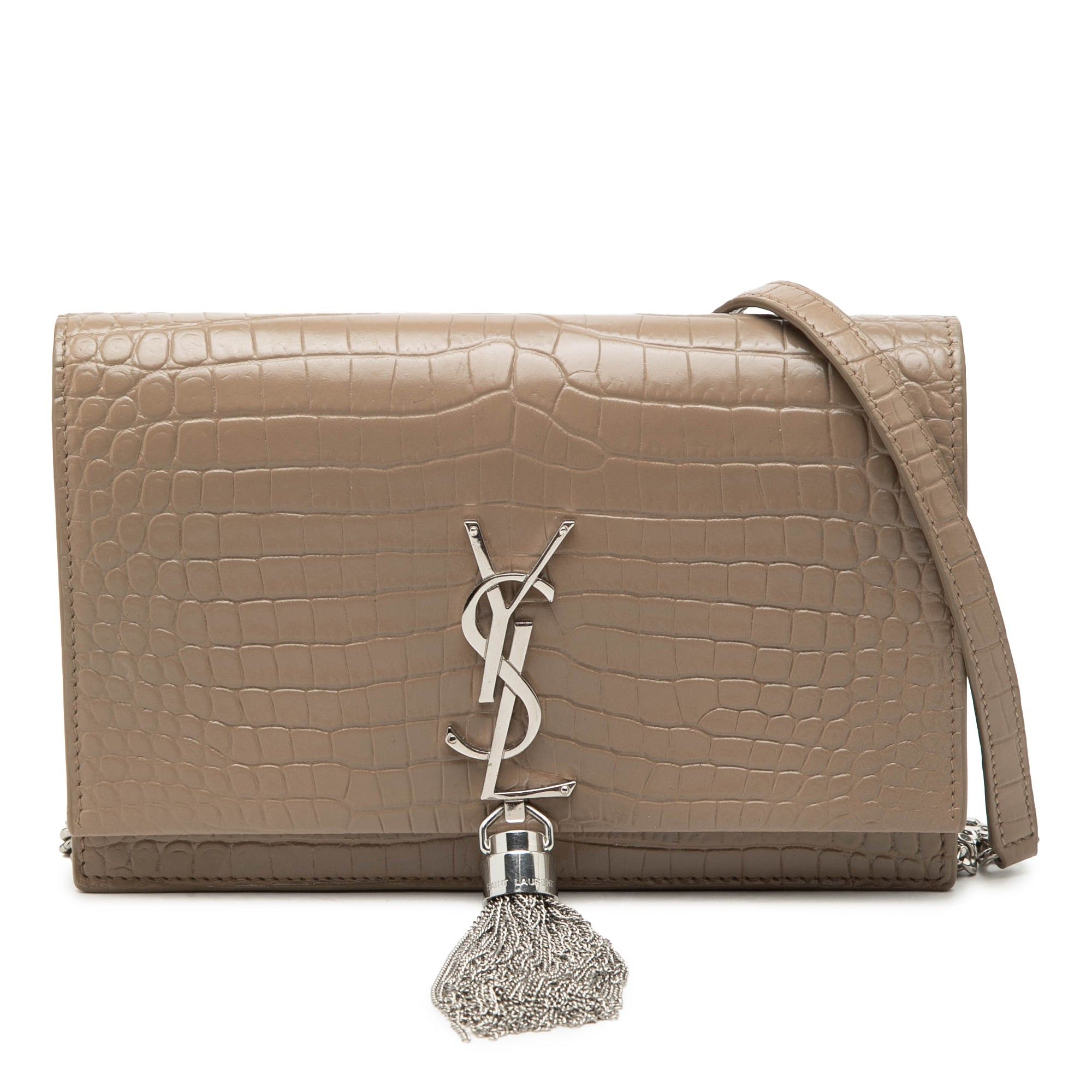 Saint Laurent Paris Small Croc Embossed Leather Monogram Kate Tassel Wallet on Chain Size ONE SIZE - 1 Thumbnail