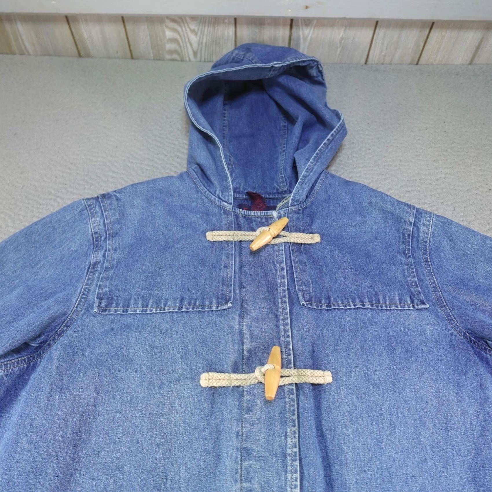 Denim & Co. Denim & Co. Denim Coat Womens 1X Blue Hooded Pockets Toggle Mid-Length Parka Jacket Coat Size XL / US 12-14 / IT 48-50 - 4 Thumbnail