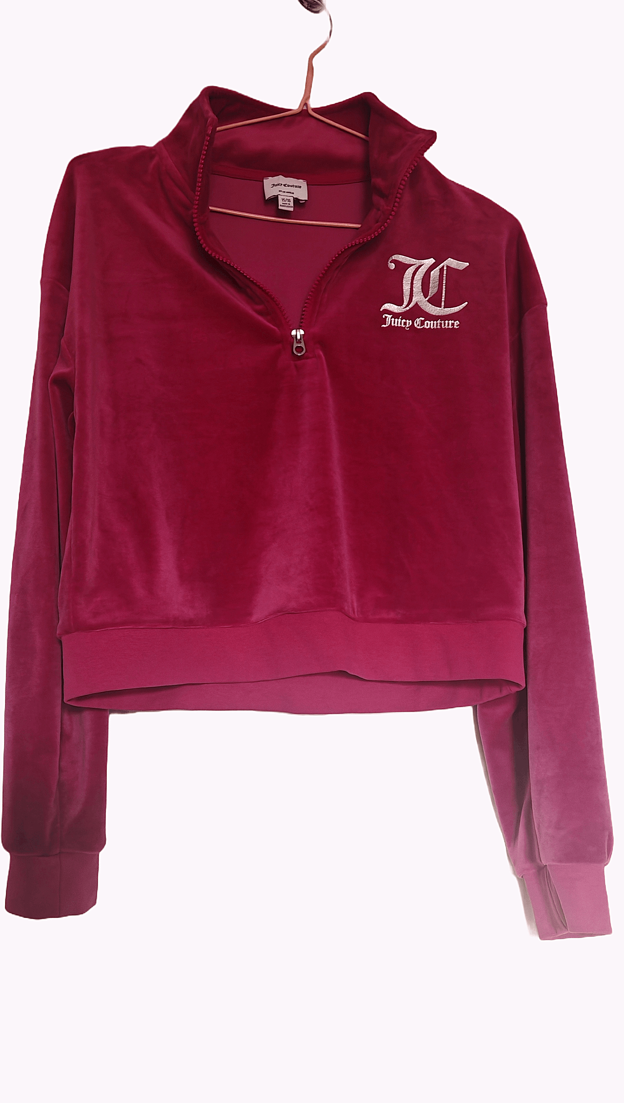 Juicy Couture Pink Juicy Couture Velour Cropped Zip Up Sweatshirt Size M / US 6-8 / IT 42-44 - 2 Thumbnail