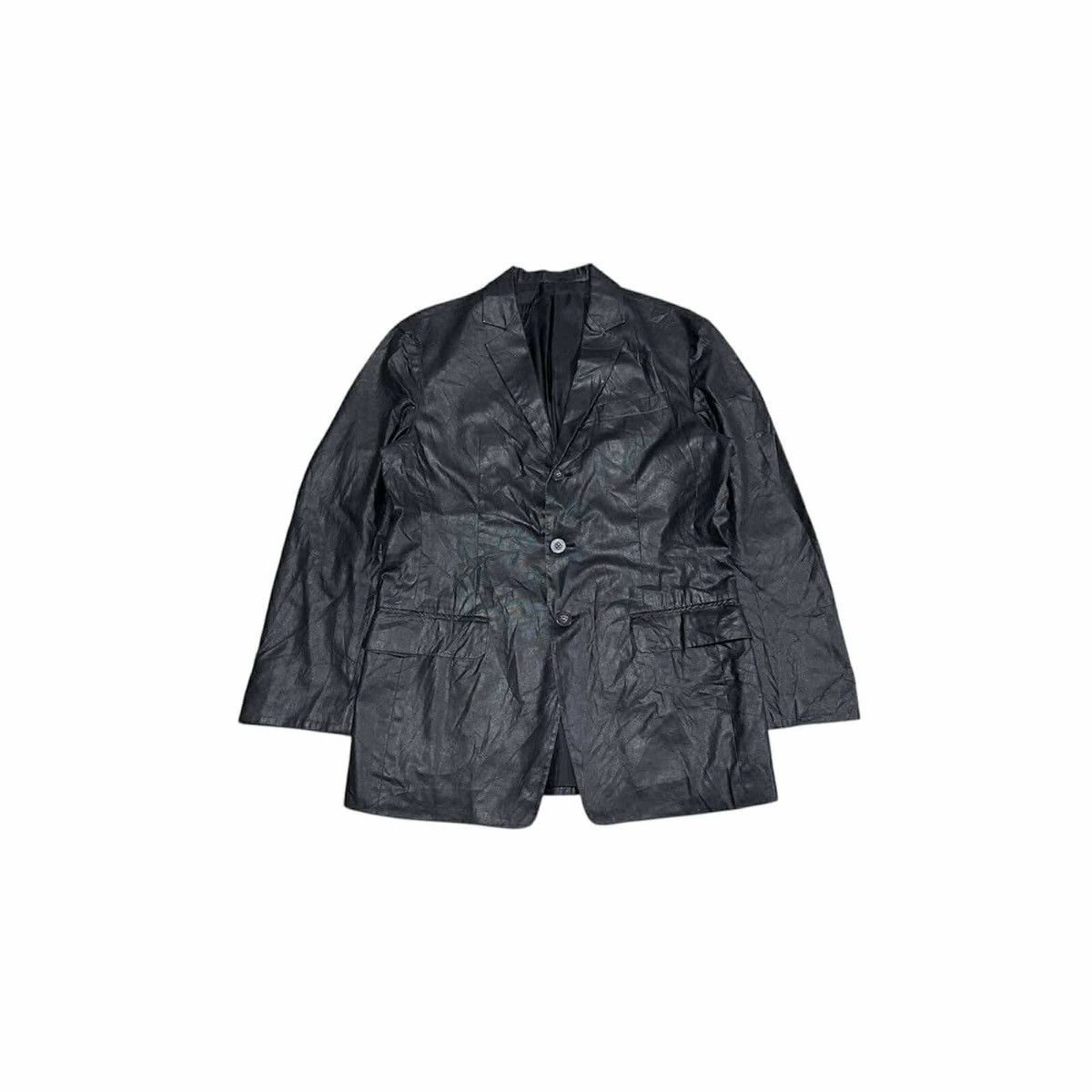 🔥Sick Y2K Japanese Waxed Black Blazer Jacket Faux Leather