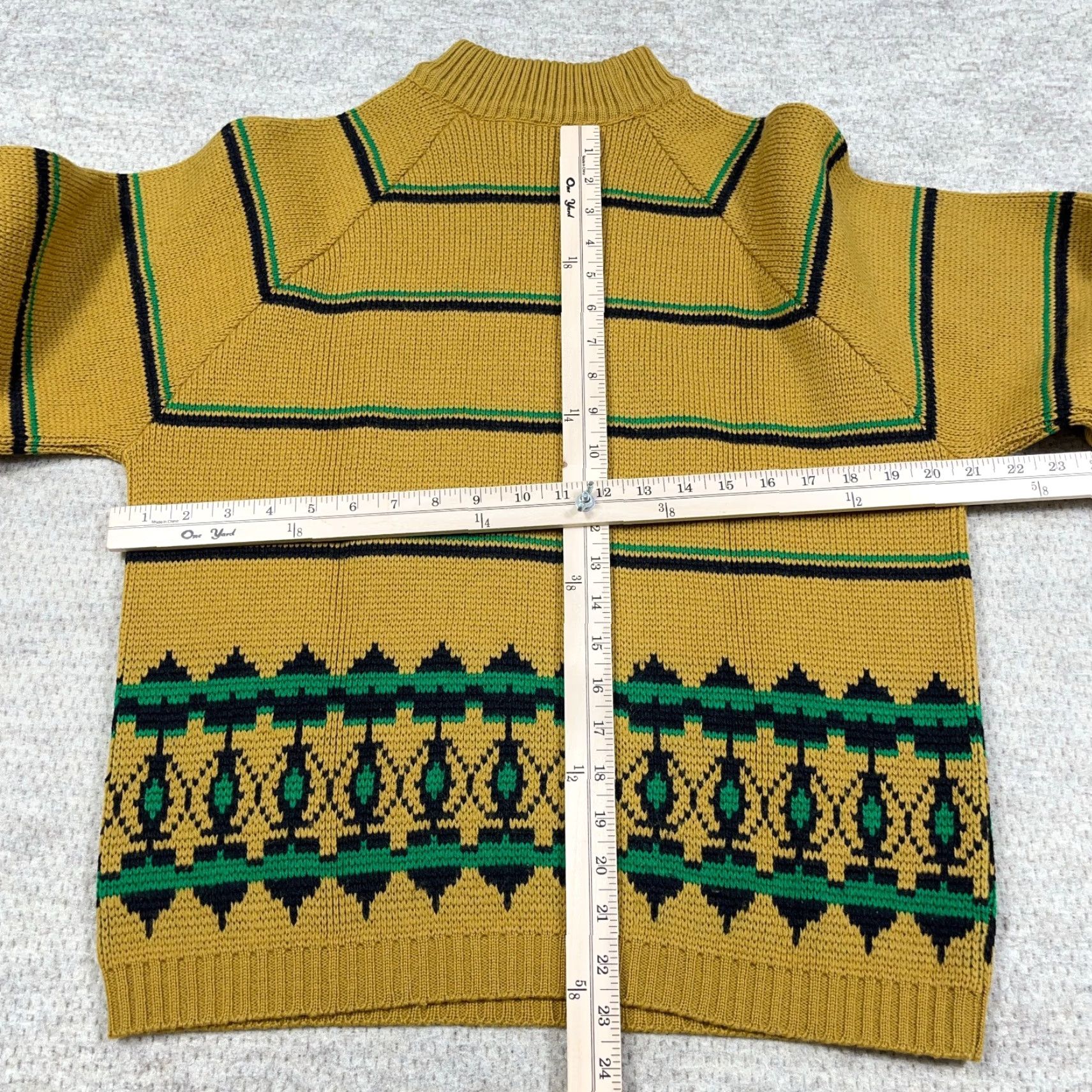 Arrow VINTAGE Arrow Worsted Wool Grandpa Sweater Geometric Striped Yellow Green Crew Neck Pullover Knit 80s 90s Mens M Size US M / EU 48-50 / 2 - 6 Thumbnail