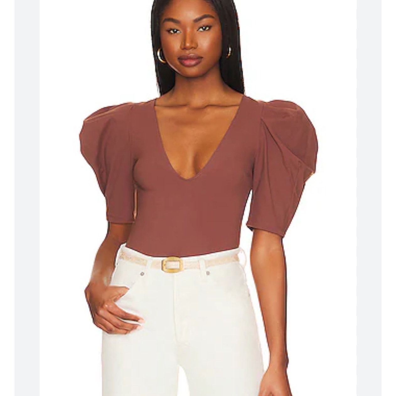 Free People Free People Va Voop Bodysuit Java Brown Short Puff Slee Sz S Size S / US 4 / IT 40 - 1 Thumbnail