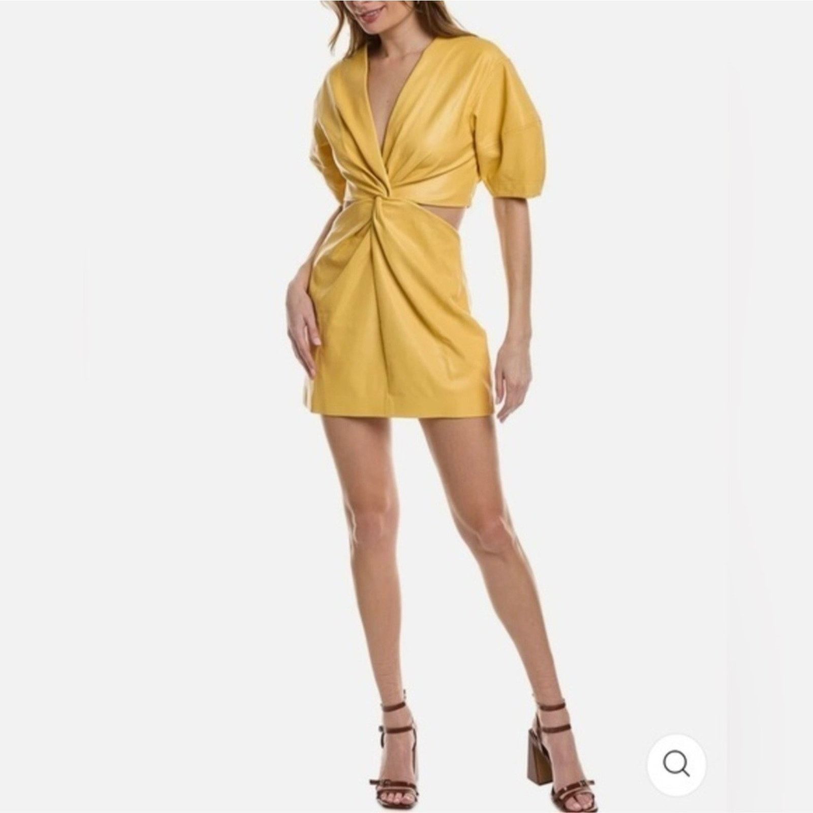 A.L.C. A.L.C. Alex Vegan Leather Mini Dress Plunge Neckline Flirty Size XS / US 0-2 / IT 36-38 - 2 Thumbnail