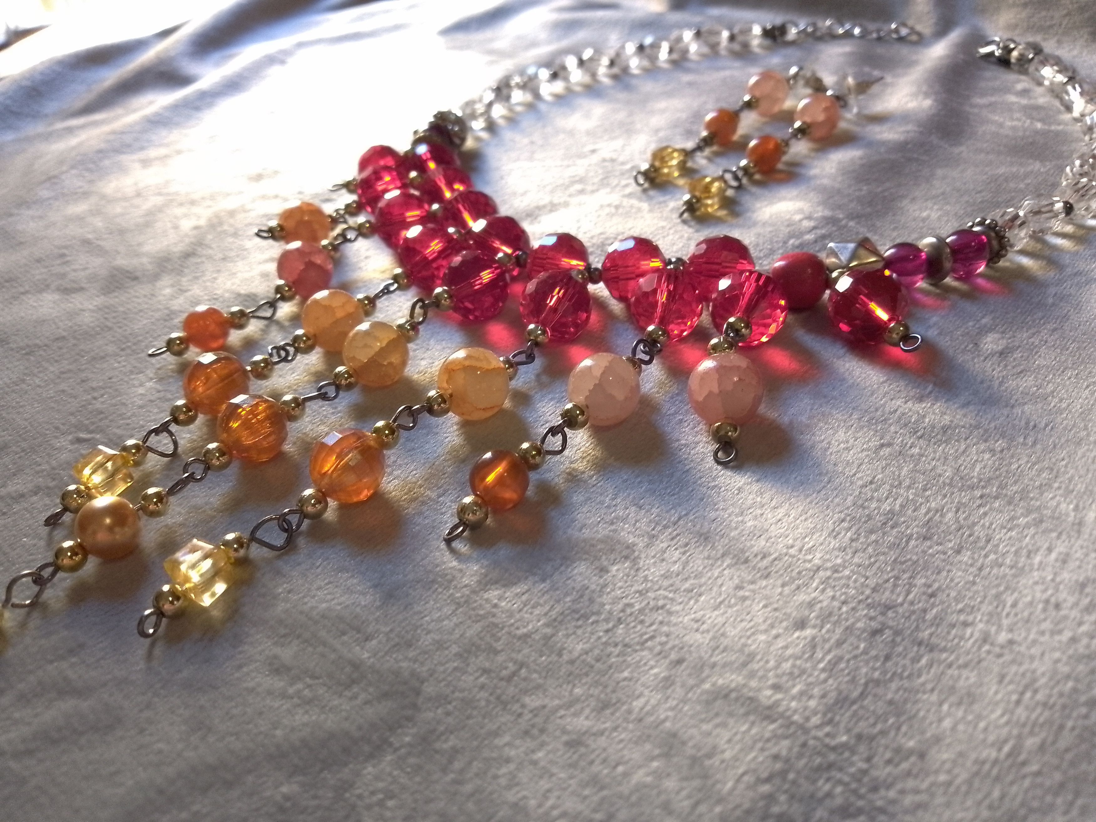 Handmade Necklace Red Crystals+gemstones. Frontal bangs.Earrings Size ONE SIZE - 6 Thumbnail