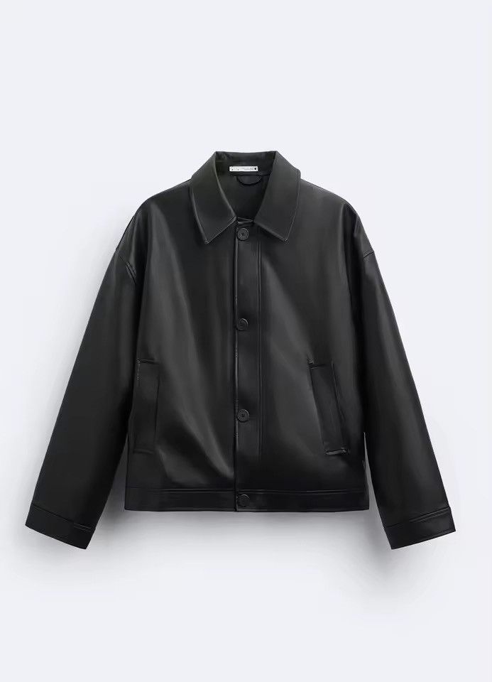 Other Casual PU Leather Loose Basic Black Jacket Size US M / EU 48-50 / 2 - 7 Thumbnail