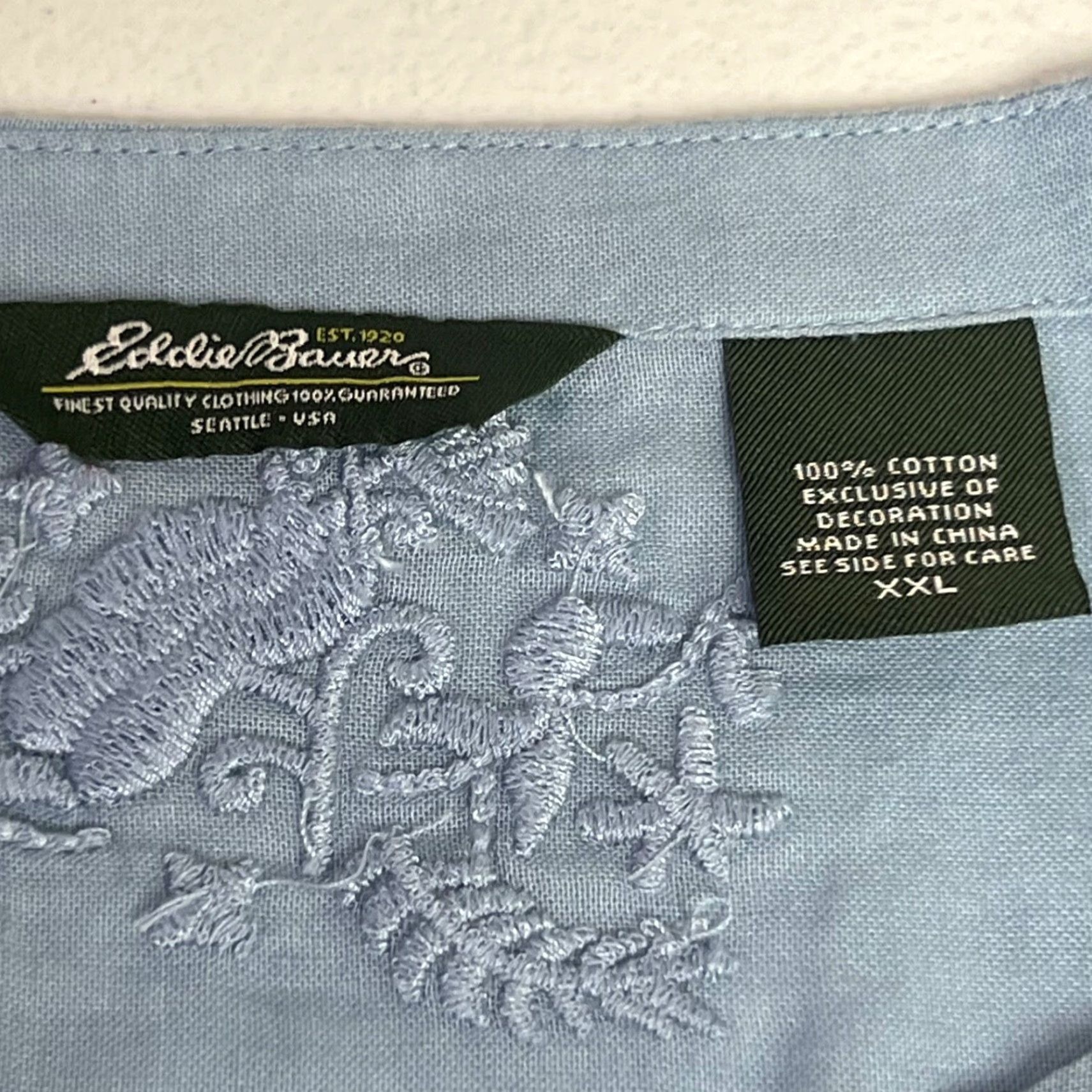 Eddie Bauer Eddie Bauer Women's Blouse Tunic 3/4 Sleeve Floral Embroidered Blue 100% Cotton XXL/2XL Casual Travel Workwear Size XXL / US 16-18 / IT 52-54 - 6 Thumbnail