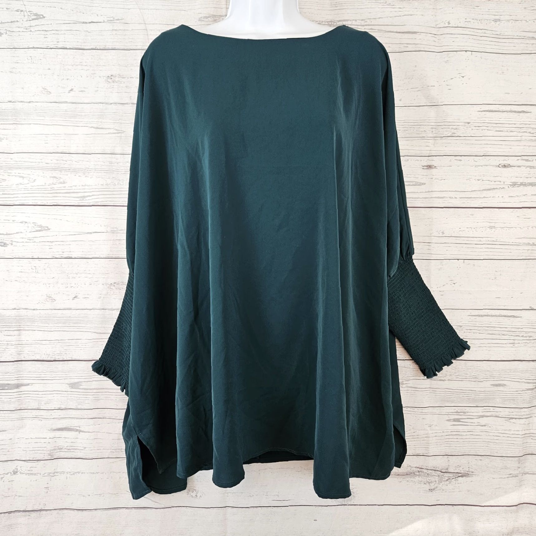 Altea VINTAGE Entro Womens Top Oversized Blouse S/M Green Teal Cuffs Smocked Size S / US 4 / IT 40 - 2 Thumbnail
